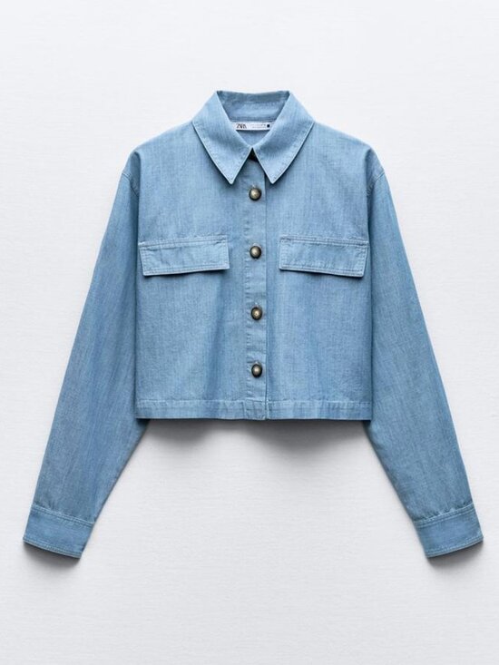 Zara Tops - Cropped chambray shirt